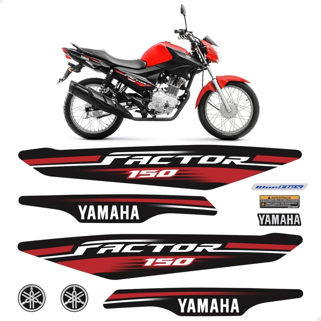 Adesivos para moto Cartela de Adesivo Faixa Carenagem Fixação Moto Yamaha Factor 150 Vermelha 2017