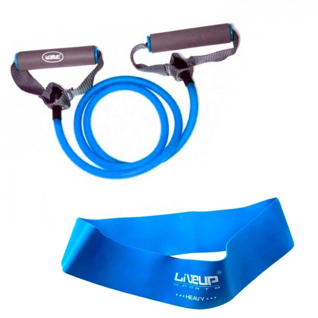 Kit Fitness Treino Mini Band Forte + Extensor Forte Azul Treino em Casa