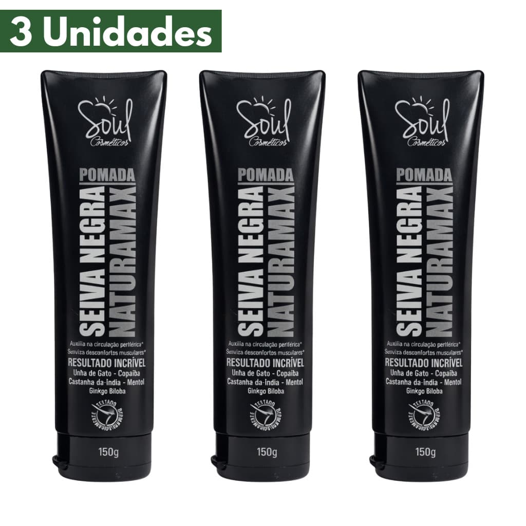 Kit 3 Pomadas Massageadora em Gel Seiva Negra Naturamax Soul Cosméticos 150g