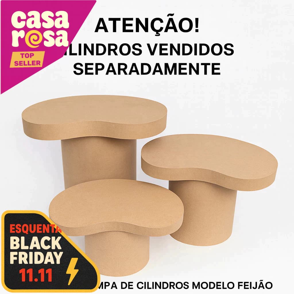 Trio de Tampos Orgânicos em MDF para Cilindros de Festa Aniversário Infantil Chá Revelação Modelo Feijão Oferta