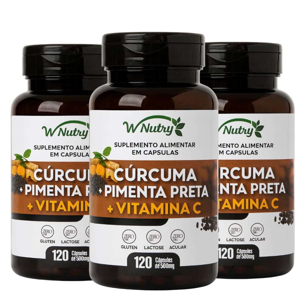 Cúrcuma Açafrão + Pimenta Negra + Vitamina C - 500mg 120 Cápsulas Suplemento Alimentar Wnutry Premium
