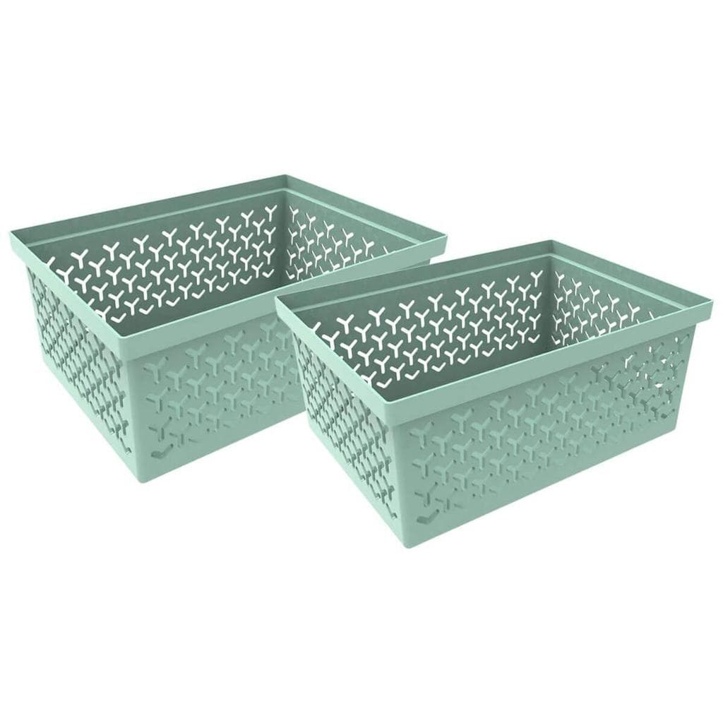 Kit 2 Caixas Organizadoras Crippa Cesto Médio Verde Menta Escritório Banheiro Closet Lavanderia