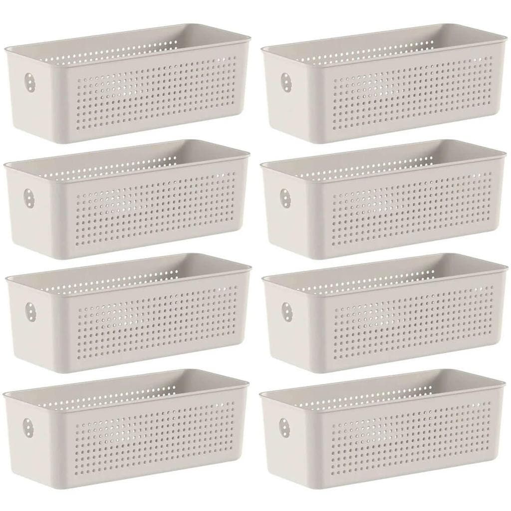 Kit 8 Cestos Caixa Organizadora 3L Flow Bege 27x12x9cm Closet Lavanderia Banheiro