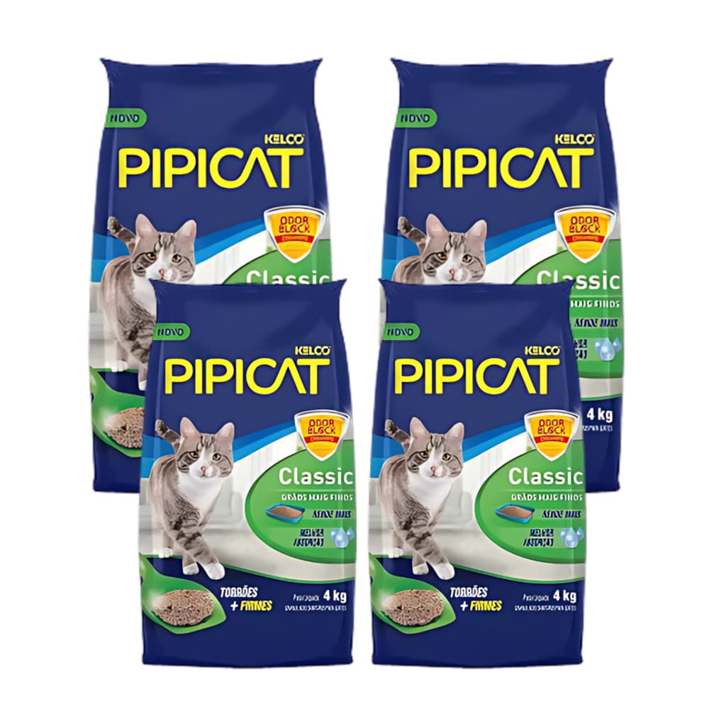 Areia Sanitária para Gatos Classic Pipicat 4kg - Kit 4 un