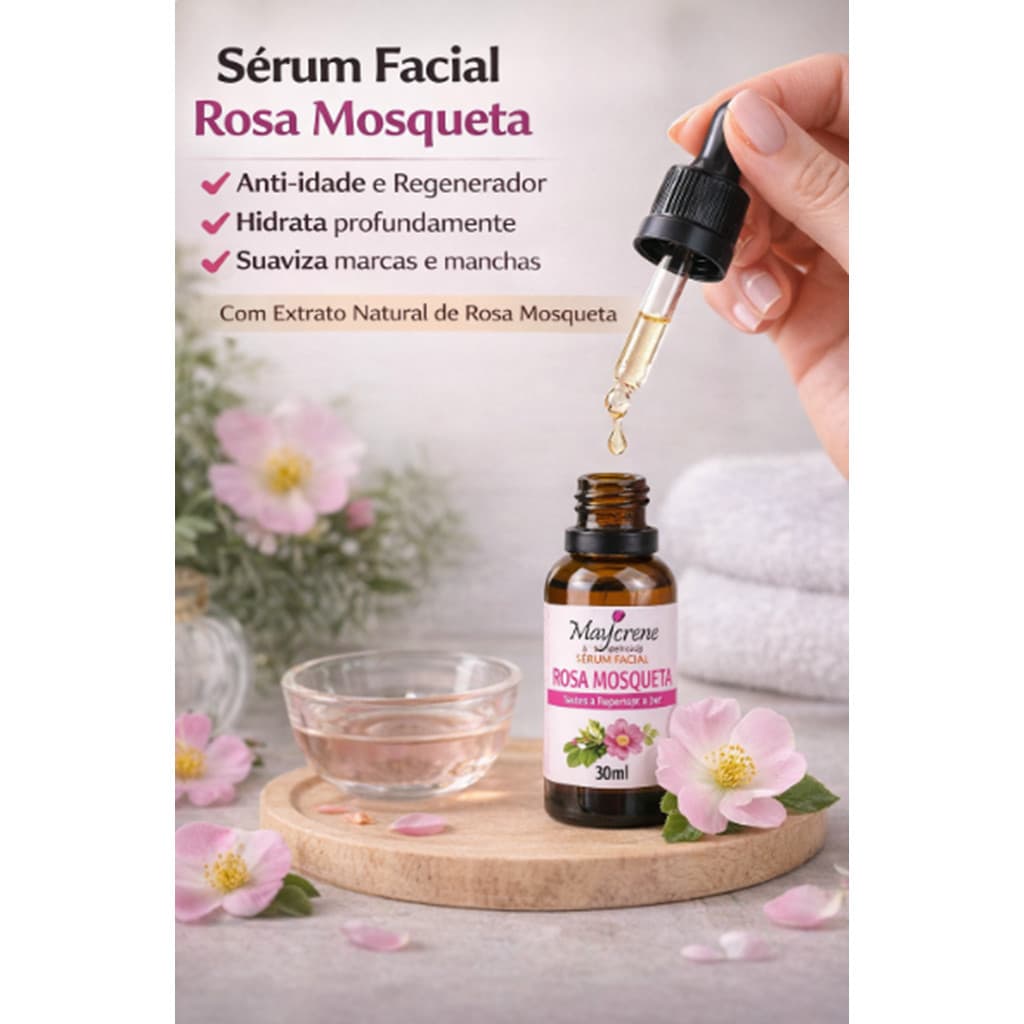 Sérum Rosa Mosqueta 30ml Maycrene – Anti-idade, Hidratante e Regenerador Facial