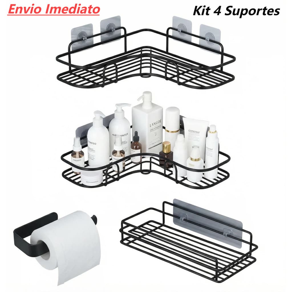1/2/3/4/5 Prateleira Suporte De Metal Com Adesivos Para Parede Banheiro Cozinha Shampoo TopCasa