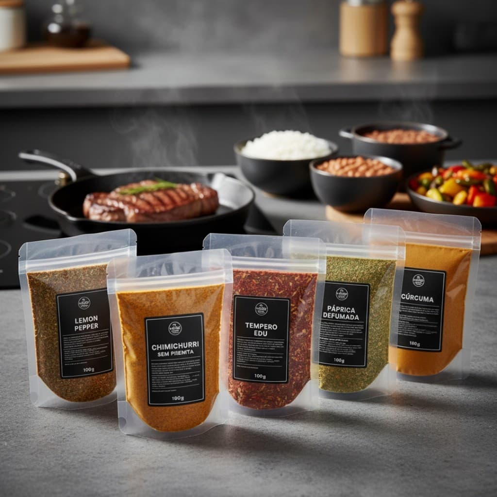 Kit Temperos Naturais 5 Unidades – Lemon Pepper, Páprica Defumada, Chimichurri, Cúrcuma e Tempero Edu | Origens Natural
