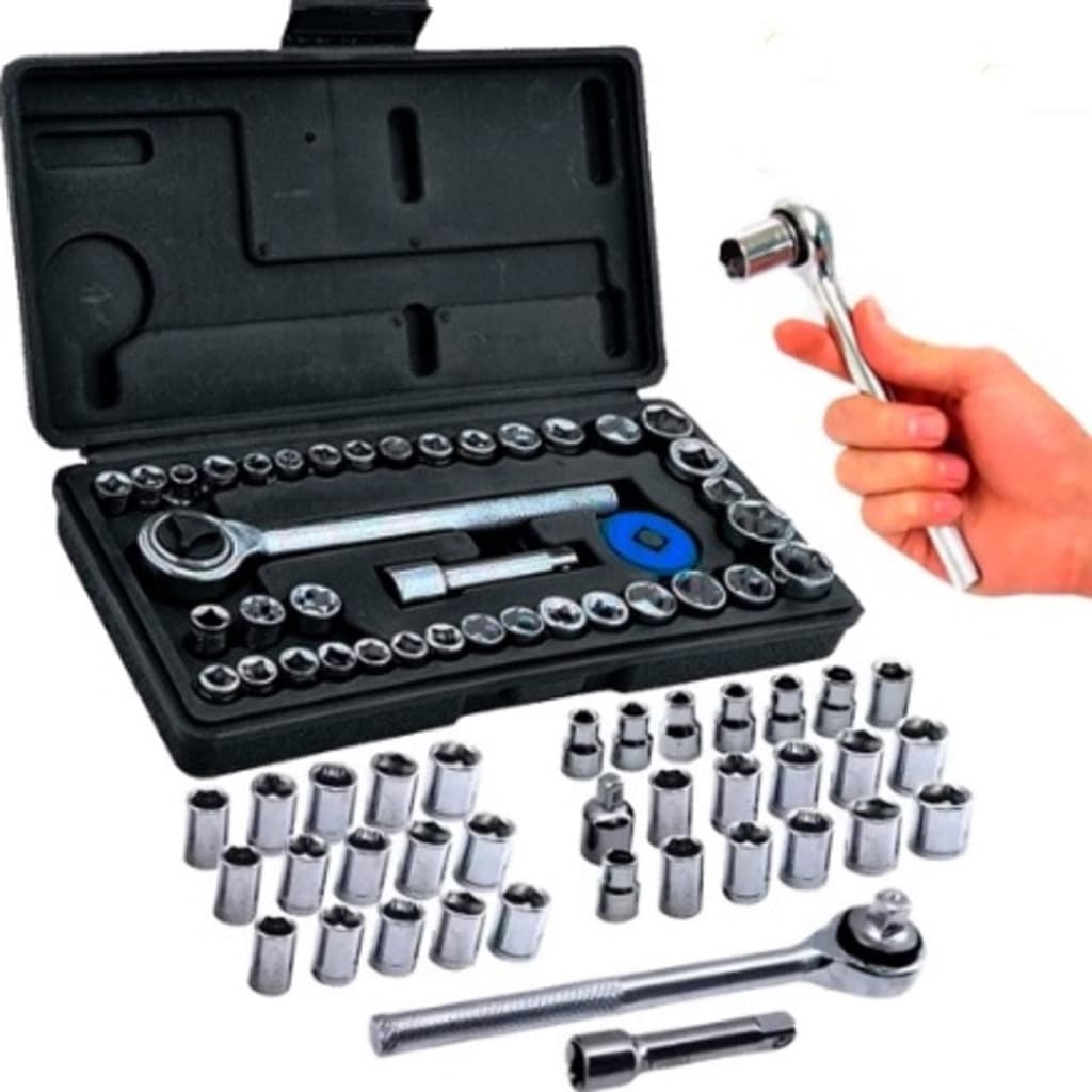 Kit De Ferramentas 40 Peças Cinzenta/Preta Jogo De Soquetes Chave Catraca Reversível Com Maleta Jogo Completo Voltikk