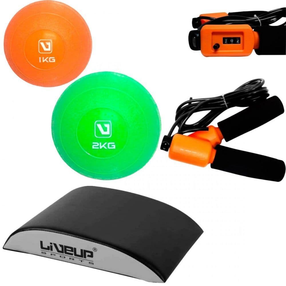 Kit Treino Abdominal Abmat + Corda Pular + Bolas Peso (1 e 2 Kg) Liveup Sports