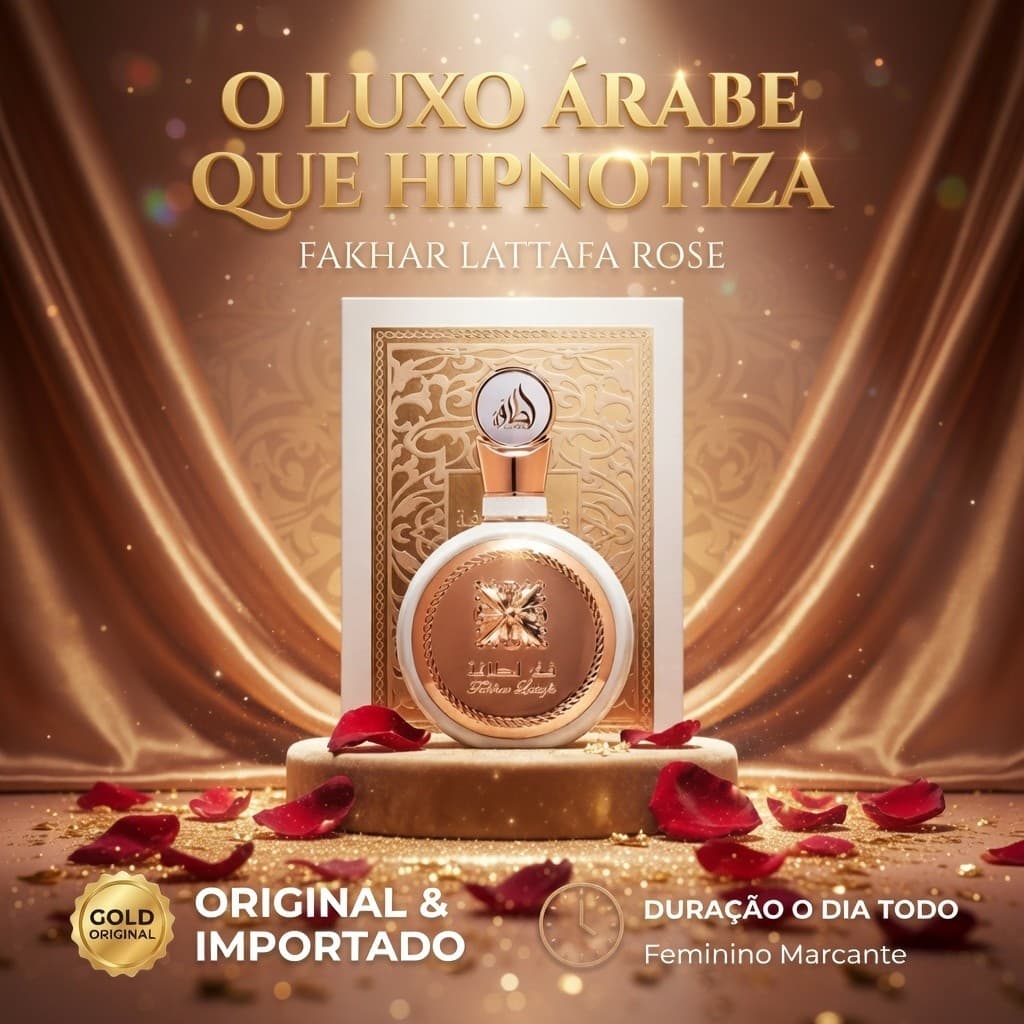 Perfume Árabe Lattafa Fakhar Rose EDP 100ml Feminino Importado 100% Original Doce Baunilha e Almíscar Sensual