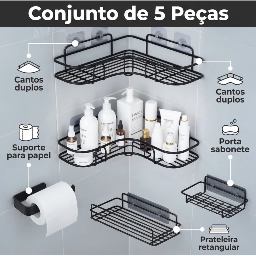 1/2/3/5KIT Prateleira Suporte Organizador Adesivo Parede Banheiro Cozinha Shampoo Sabonete Metal bom