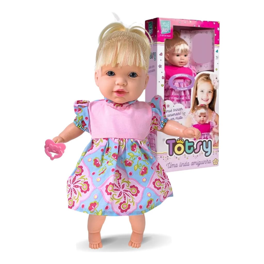 Boneca Totsy Fala 113 Frases Baby Loira Linda Amiguinha Articulada Com Chupeta Super Toys Virtual Baby