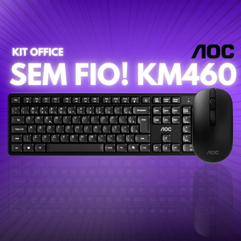 Kit Teclado e Mouse Sem fio Escritório (SILENCIOSO) Office Trabalho Português Brasil Abnt2 AOC KM460