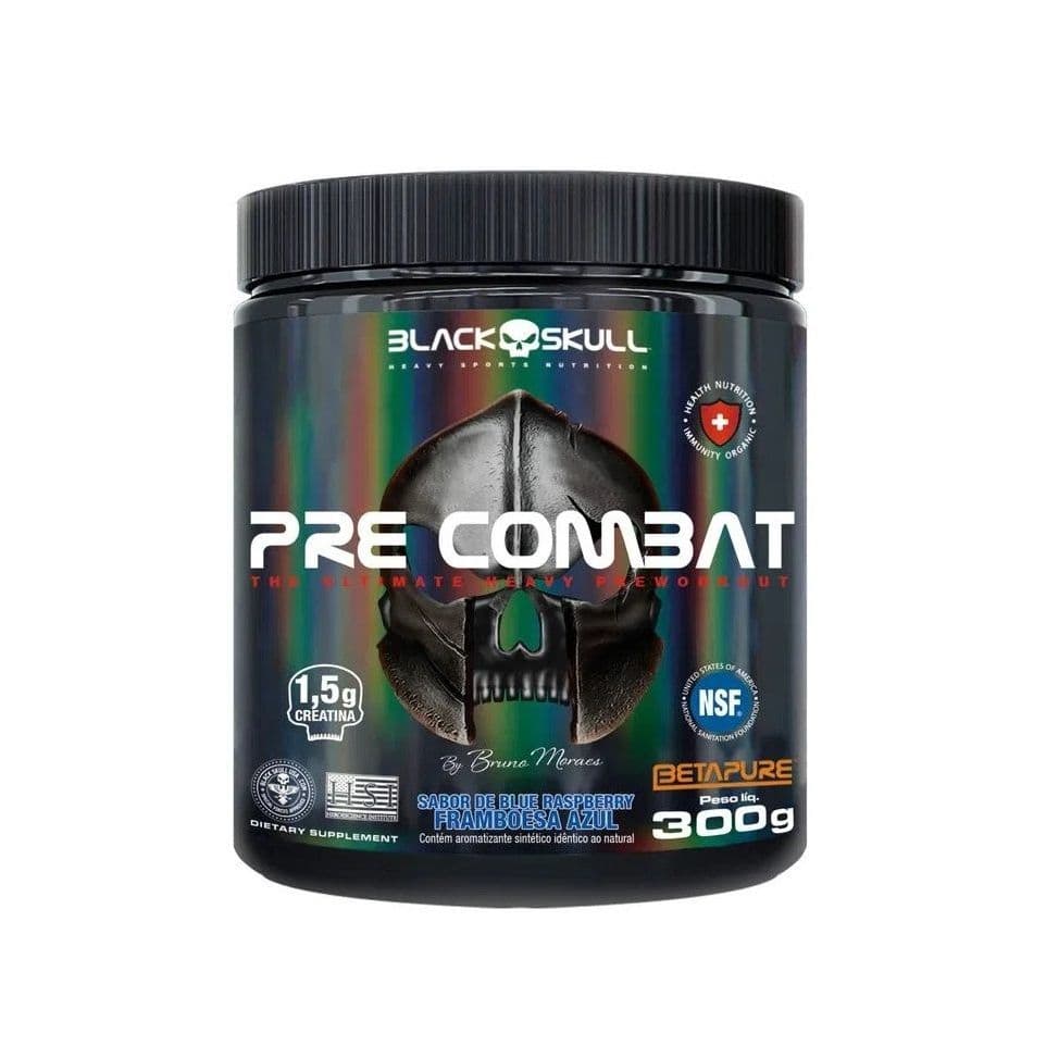 Pre Workout Pre Combat Black Skull USA 300g Pre Treino Com Creatina Cafeina Beta Alanina Sabor Framboesa Azul