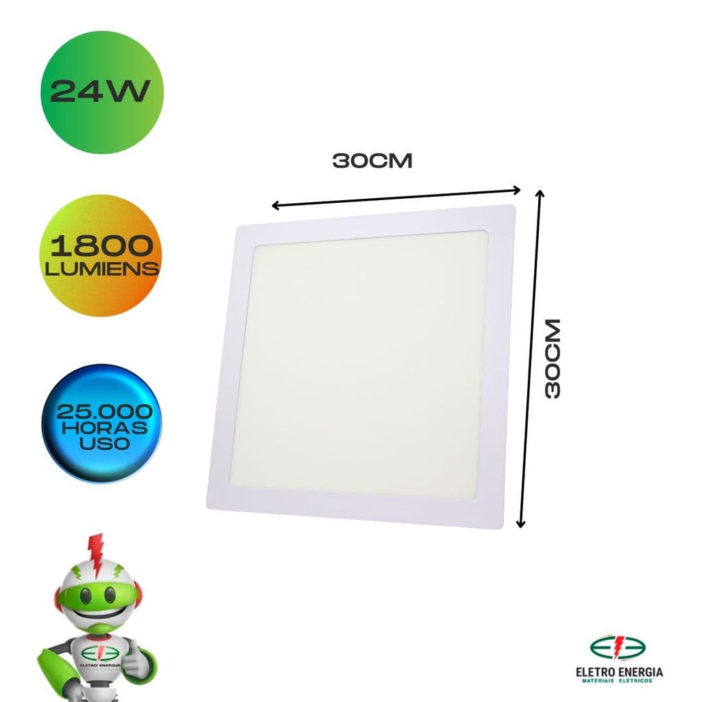 Plafon luminaria embutir LED 24W Quadrado Energyled  Branco Neutro 4000K  Branco Frio 6500K Iluminação Moderna Econômica