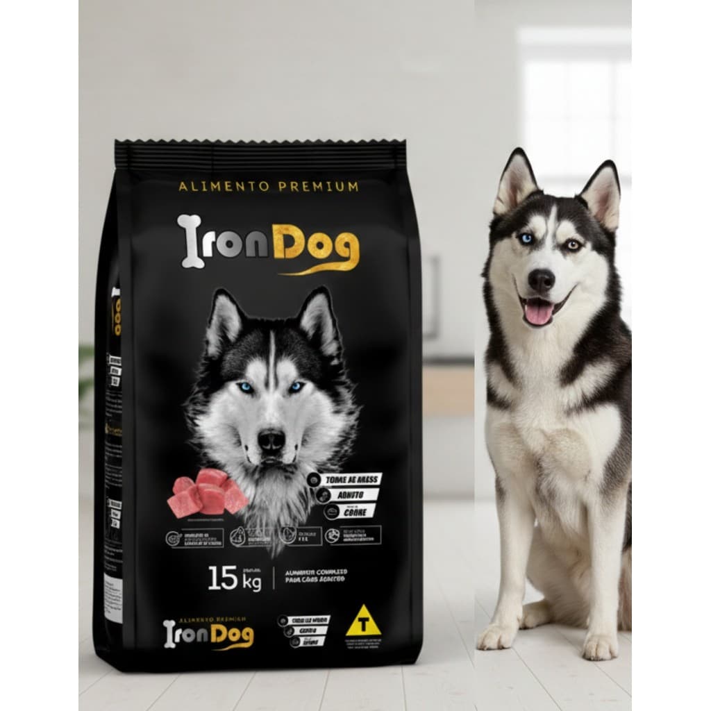 Ração Cachorro 15kg Premium Cão Adulto Iron Dog Carne Todas as Raças