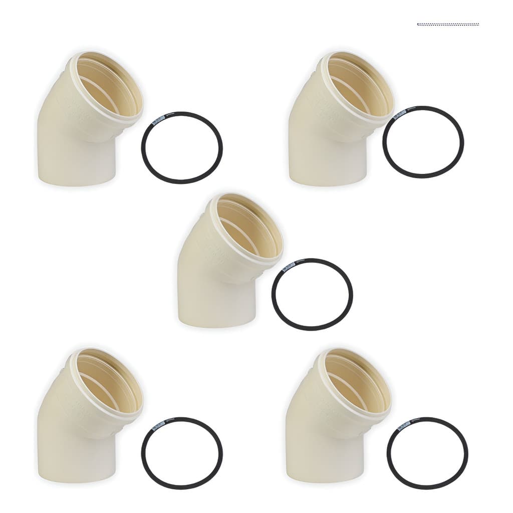 Kit 5 Joelho 45 Esgoto 100mm Com Anel De Vedacao PVC Curva Vaso Tubo Canos