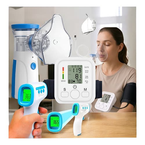 Kit Enfermagem Completo Medir Pressão Digital Termômetro Digital Infravermelho Nebulizador Portátil