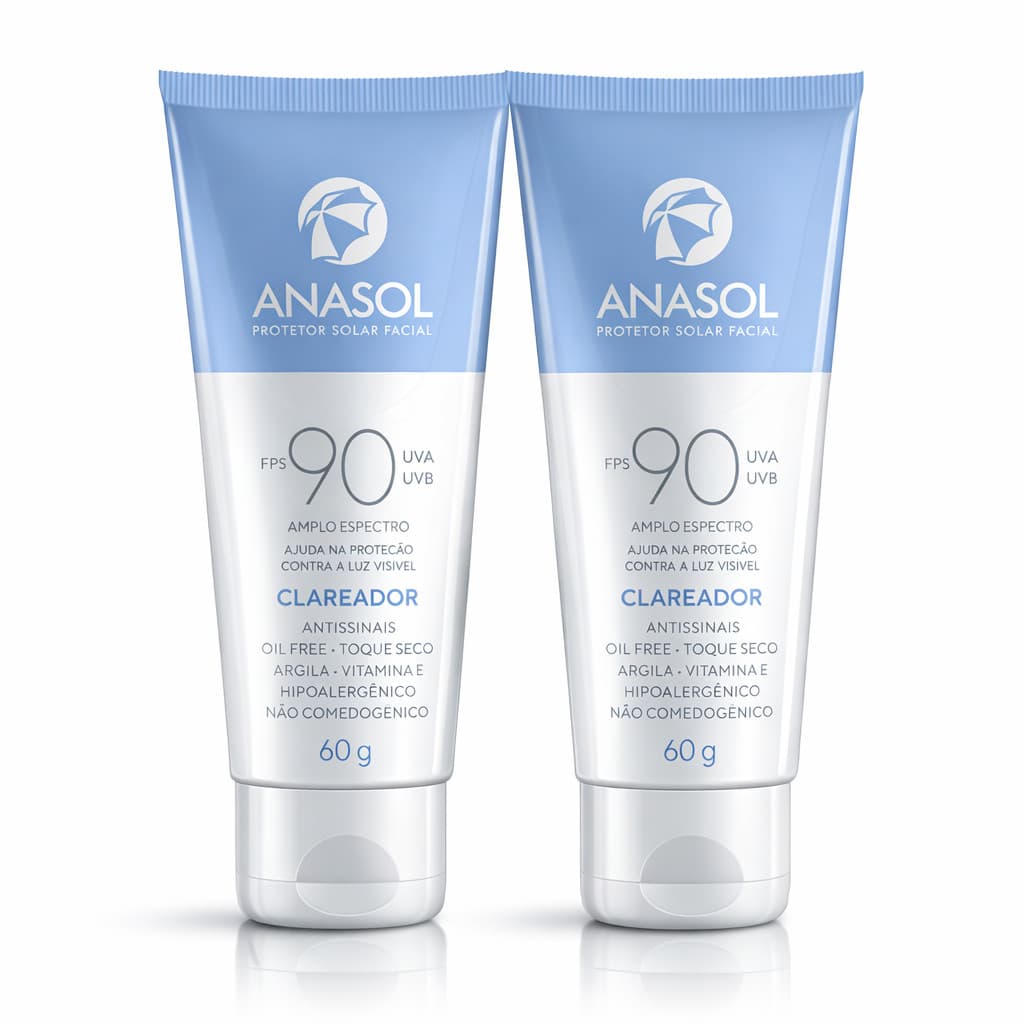 Kit 2 Protetores Solar Facial Anasol Clareador FPS 90