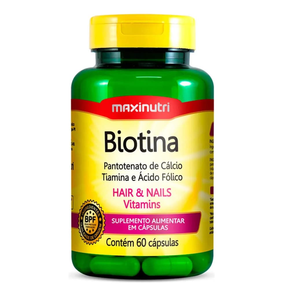 Biotina Maxinutri Vitamina B1 B5 Ácido Fólico 60 Cápsulas