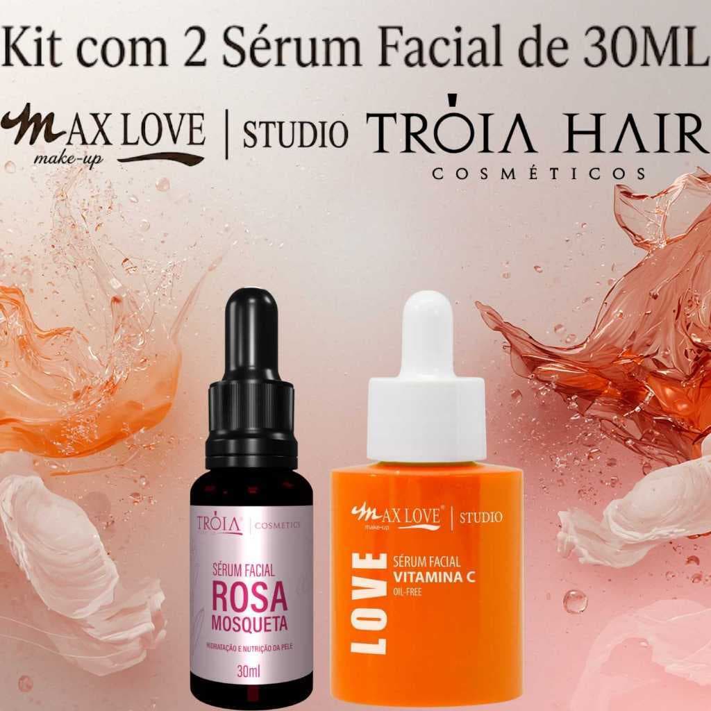 Kit 2 Sérum 30ml - Rosa Mosqueta, Vitamina C - Tróia Hair & Max Love