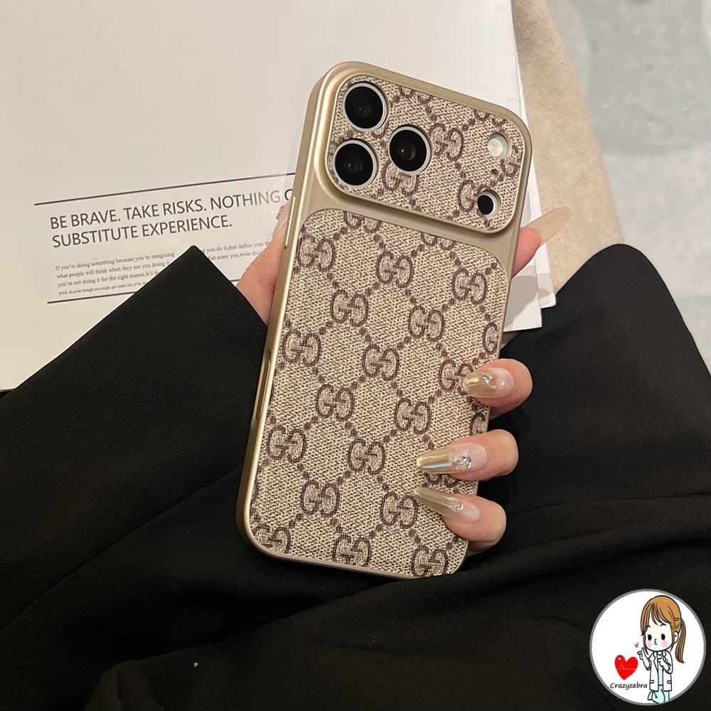 Capa De Couro Com Monograma De Luxo Para IPhone 13 14 15 16 17 Pro Max | Telefone PU Marrom Vintage