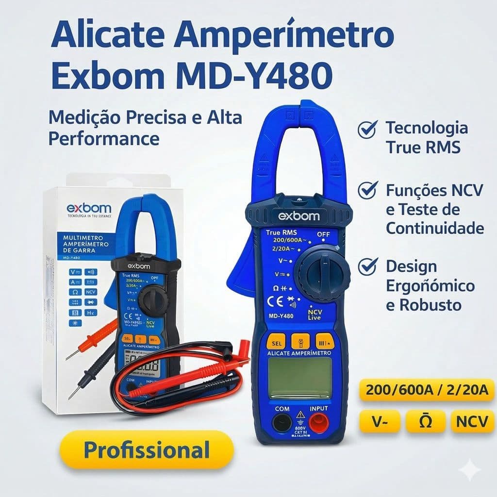 Multímetro Digital Alicate Amperímetro MD-Y480 600A - EXBOM