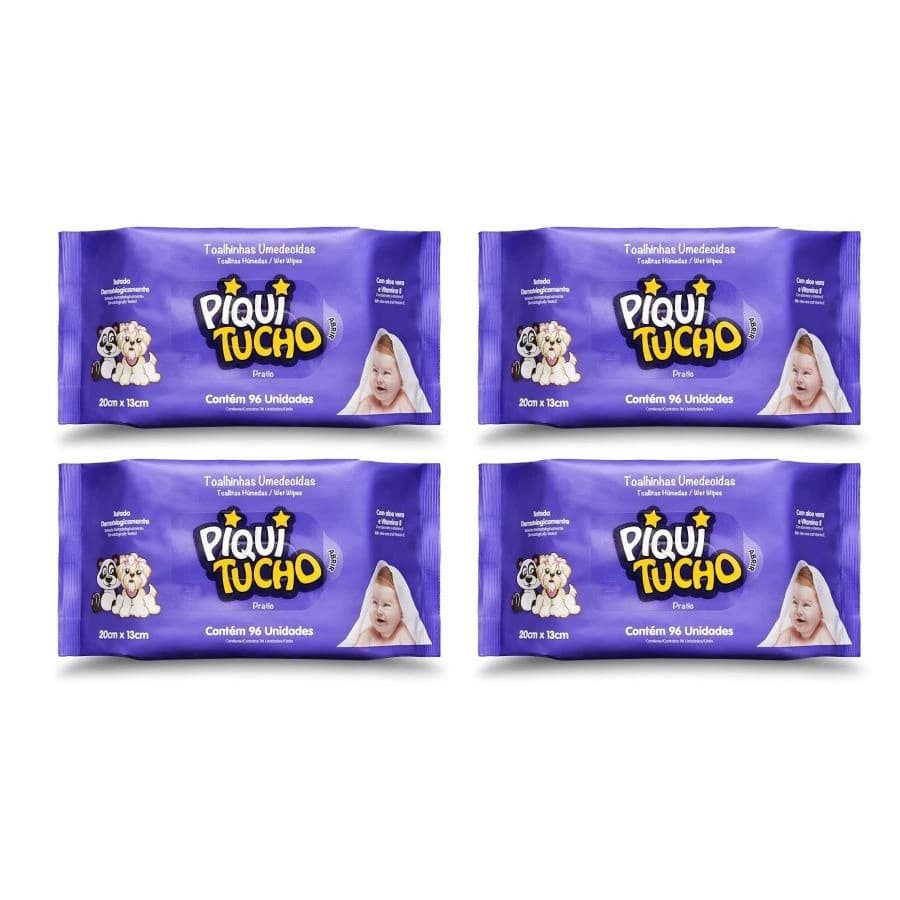 Kit C/4 Toalhas umedecidas Piquitucho Pratic 96 un