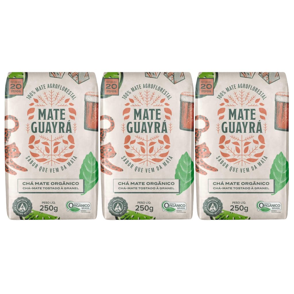 KIT 3 Chá Mate Tostado Orgânico Granel 250g Mate Guayrá