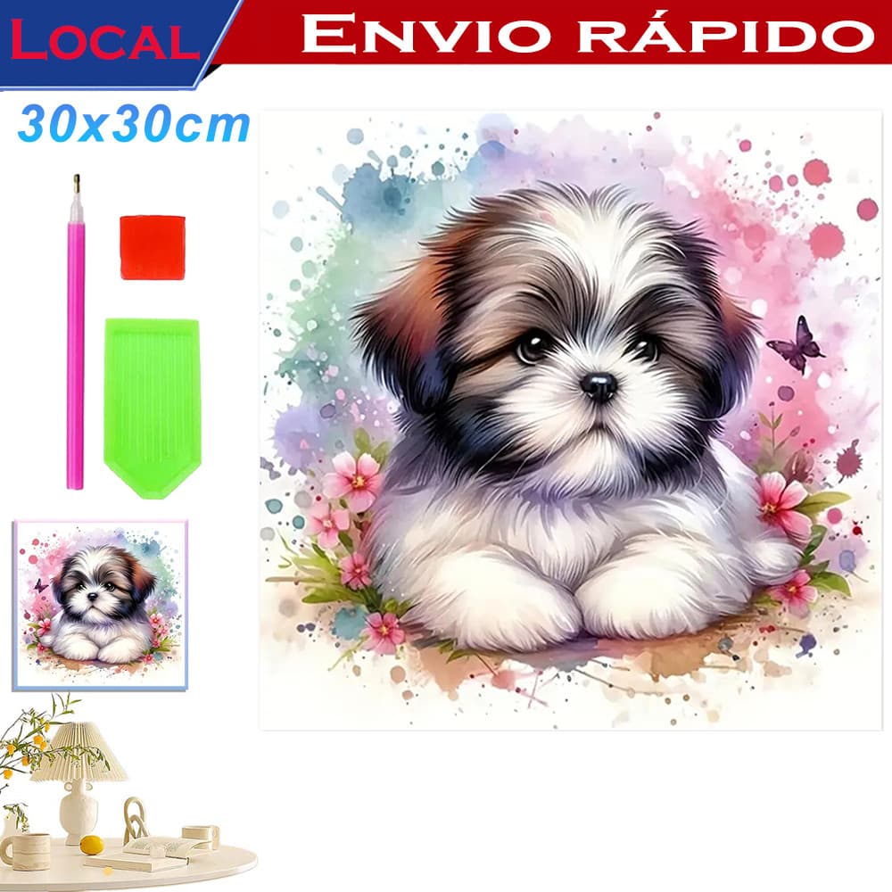 Pintura com Diamantes 5D DIY Quadrada 30x30cm Kit, para Iniciantes se Divertirem e Relaxar,Cão fofo