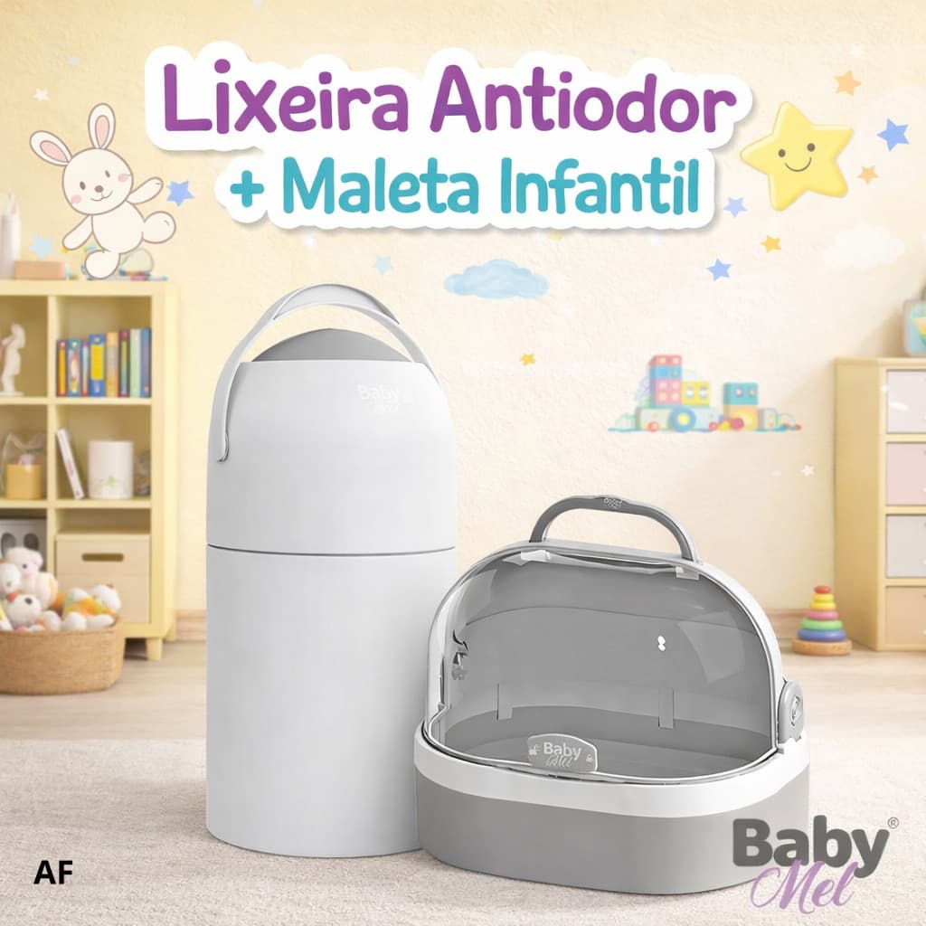 Lixeira Antiodor Baby Mel e Maleta para Quarto de Bebê, Banheiro, Fraldas, Organizadora Multiuso