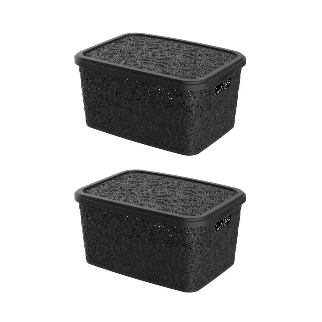 Kit 2 Cesto Organizador 10L Floral Preto Resistente Ideal Para Casa Lavanderia E Banheiro