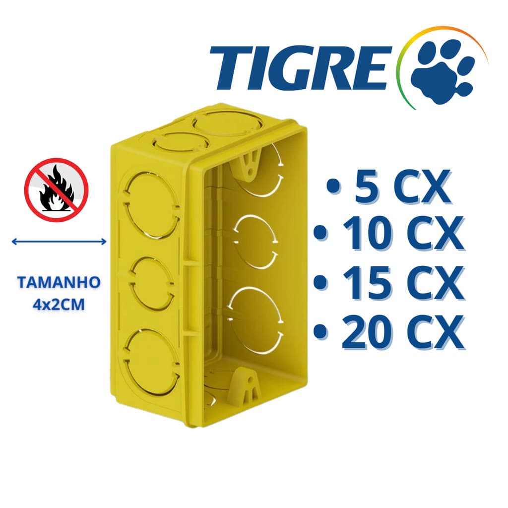 Caixa de Luz Parede 4x2 Tigre Amarela Para Interruptor e Tomada Caixinha de Embutir Reforçada Tigre