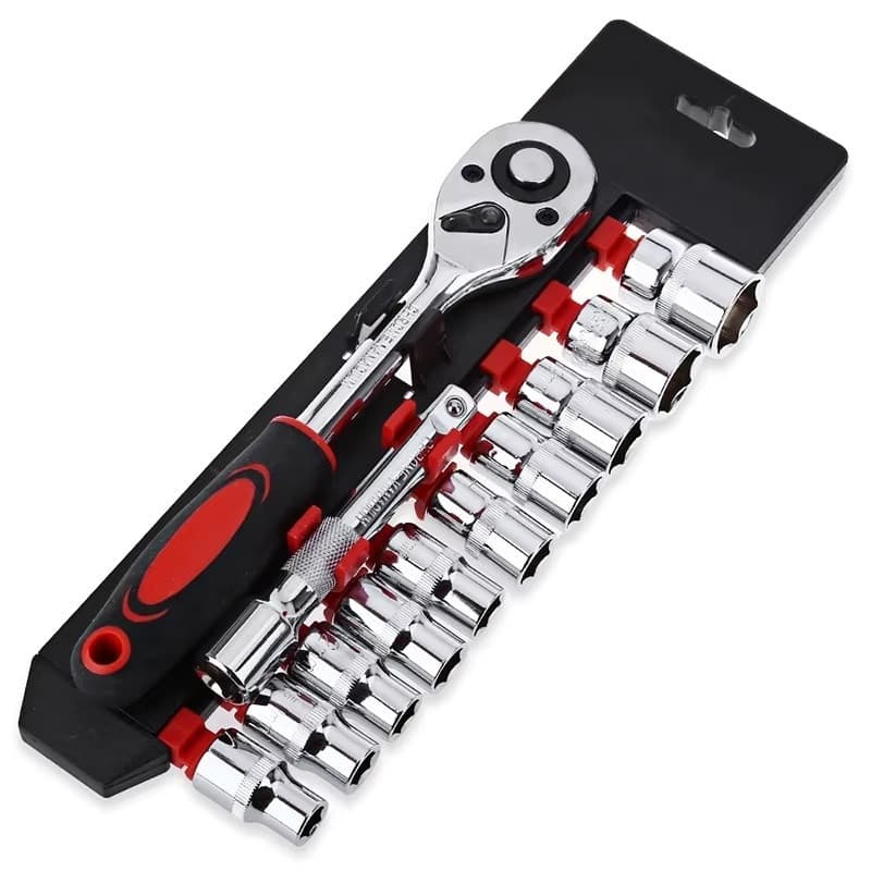 Kit Jogo Soquete 12 Peças Com Chave Catraca 1/4 Sextavado 4mm a 13mm Com Extensor Karina 