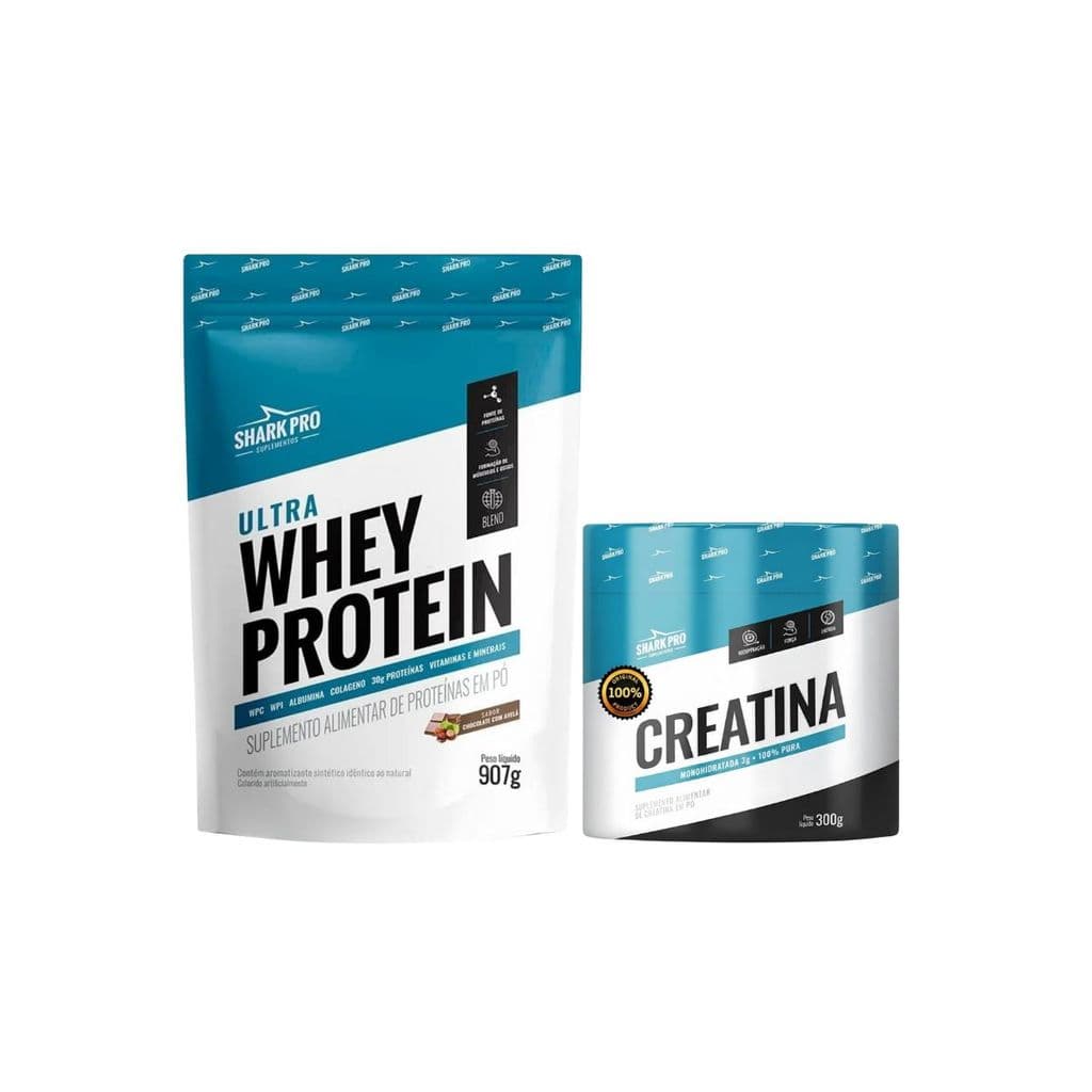 Mix Ultra Whey Protein 907g Chocolate com Avelã + Creatina Shark Pro