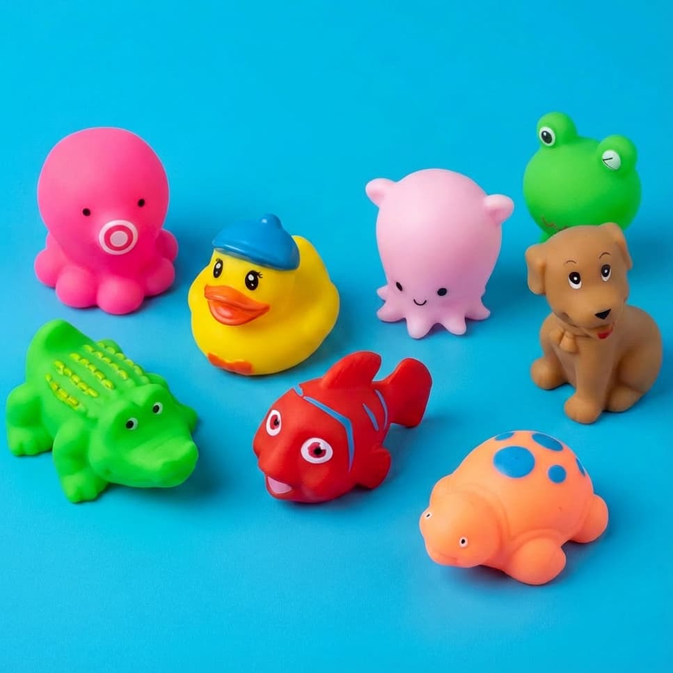 Kit 6/8 Bichinhos Para Banheira Banho Brinquedo Interativo Para Brincar Na Água Patinho Peixe