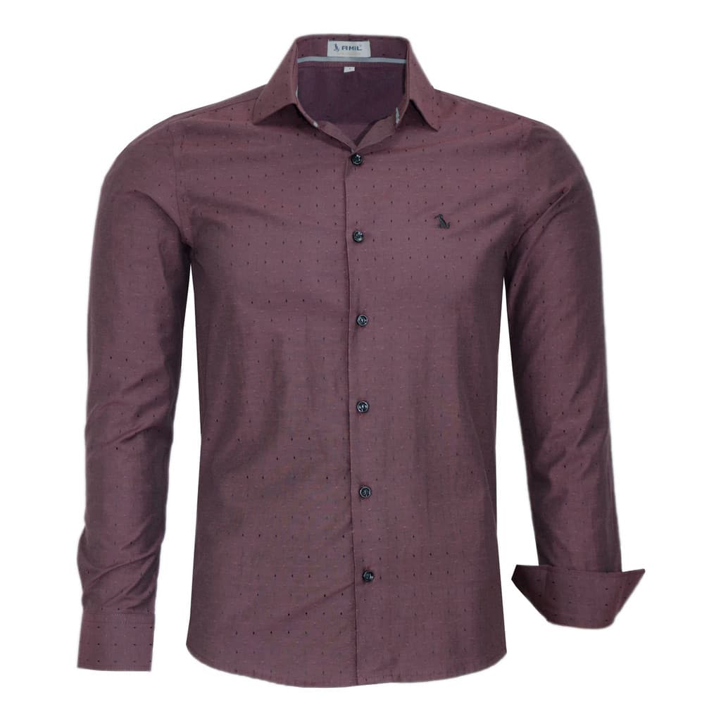 Camisa Social Masculina Manga Longa Slim Amil Não Amassa Passa Fácil Tecido Maquinetado Premium Confortável 1828