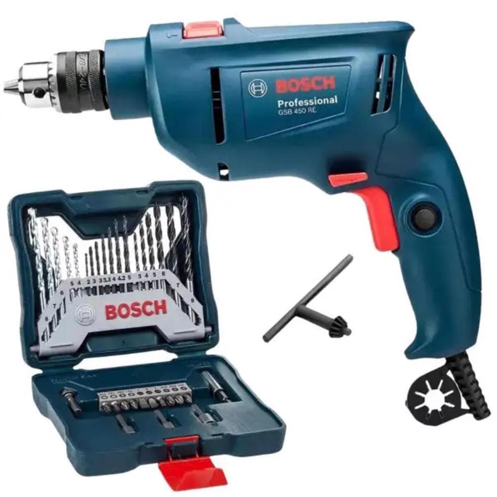 Furadeira de Impacto Industrial 3/8 POL 450W com Kit de Pontas 30 Peças BOSCH