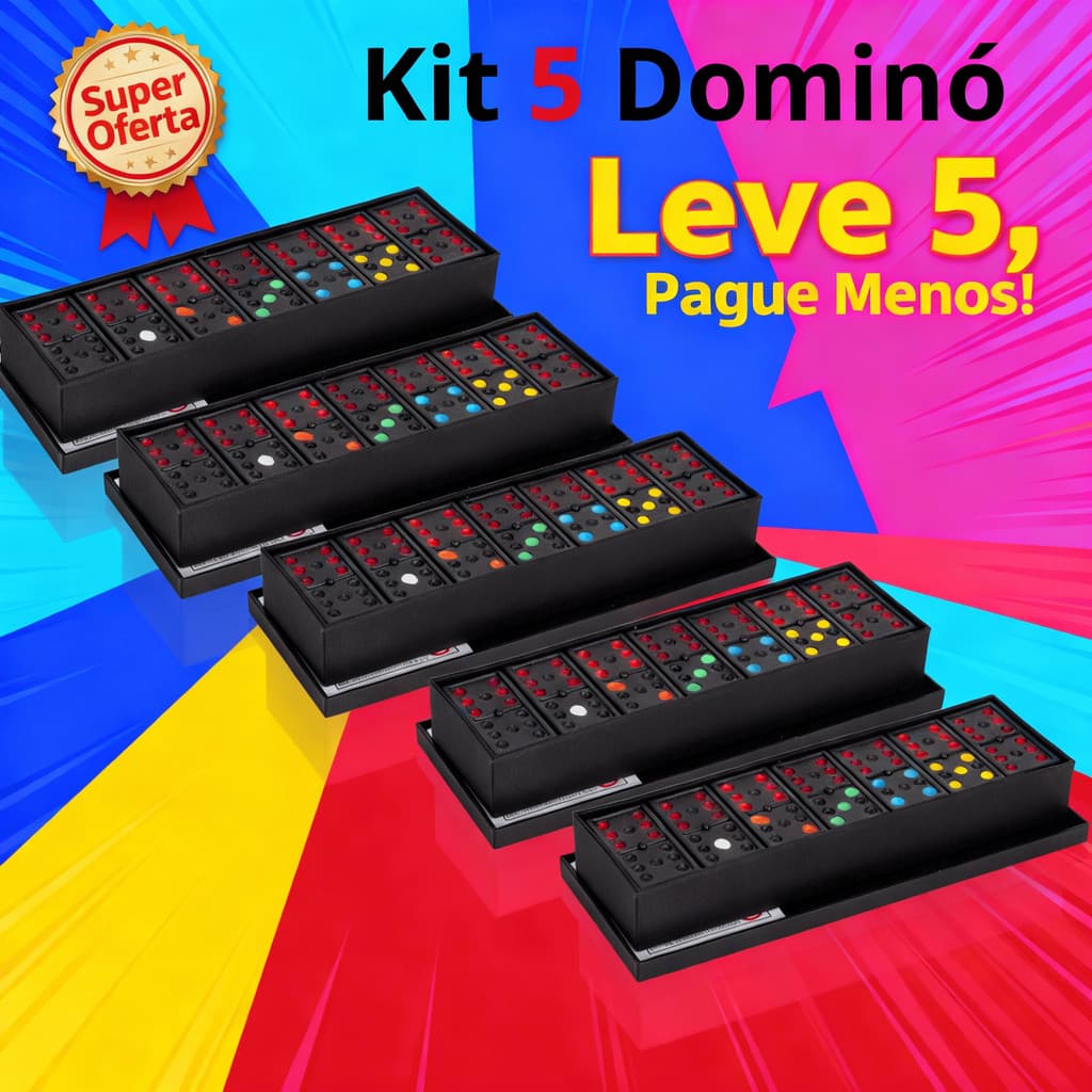 Kit 5 Jogo Dominó Plástico C/ Estojo 28 Peças Jogo de Mesa Tabuleiro Estratégia Para Família Amigos