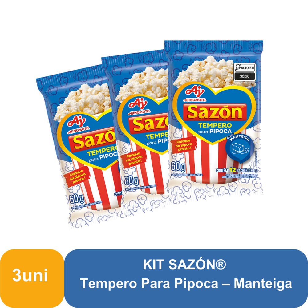 KIT SAZÓN®  Tempero Para Pipoca – Manteiga - 3 Unidades
