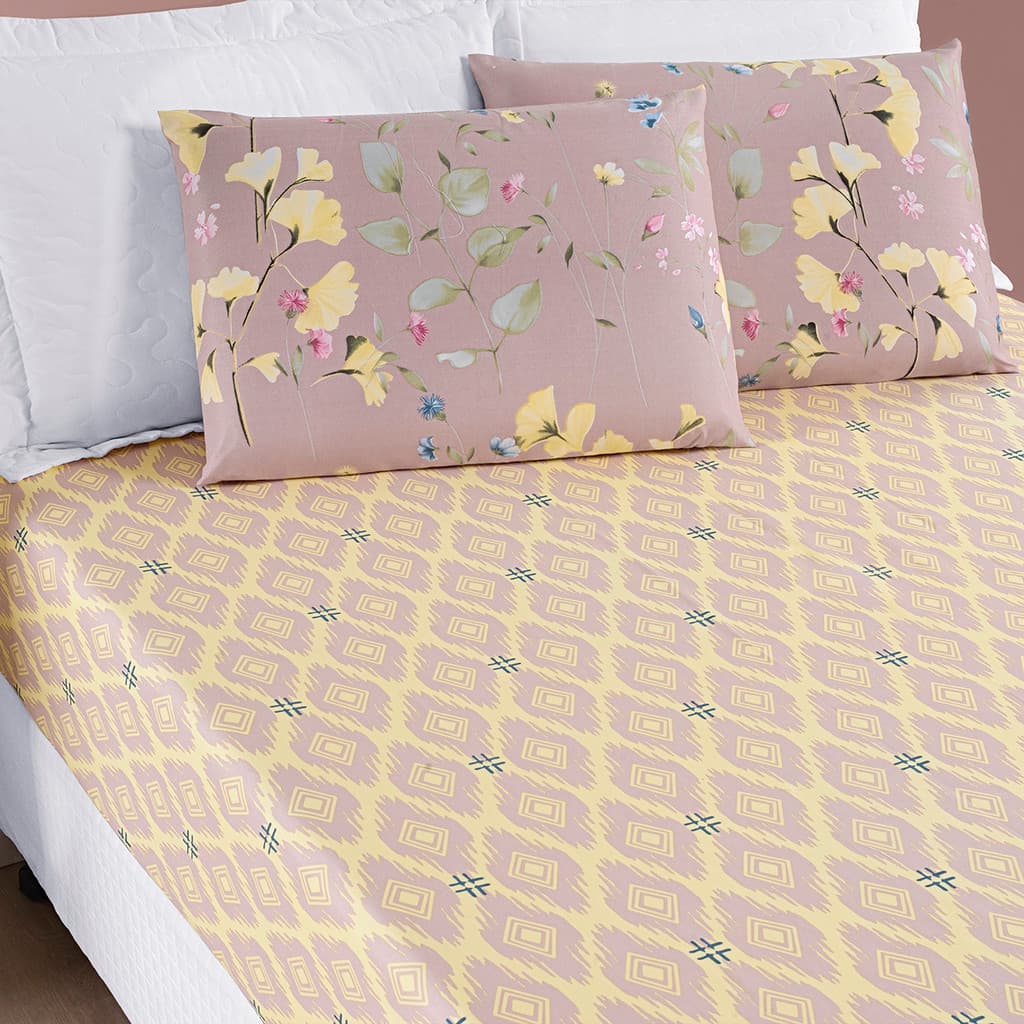 Jogo de Lençol Cama Casal Padrão 3 Peças Bouti Estampado Lençol com Elástico