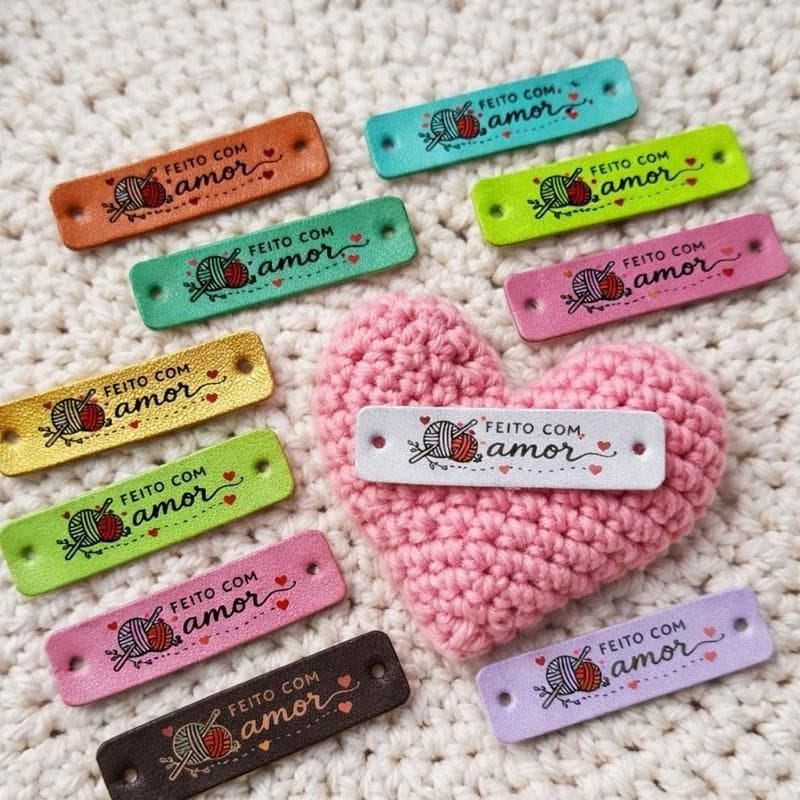 Etiquetas para Crochê Feito à Mão PU Premium Artesanato Costura Amigurumi  kit com 10,25,50e100  Nao é personalizado