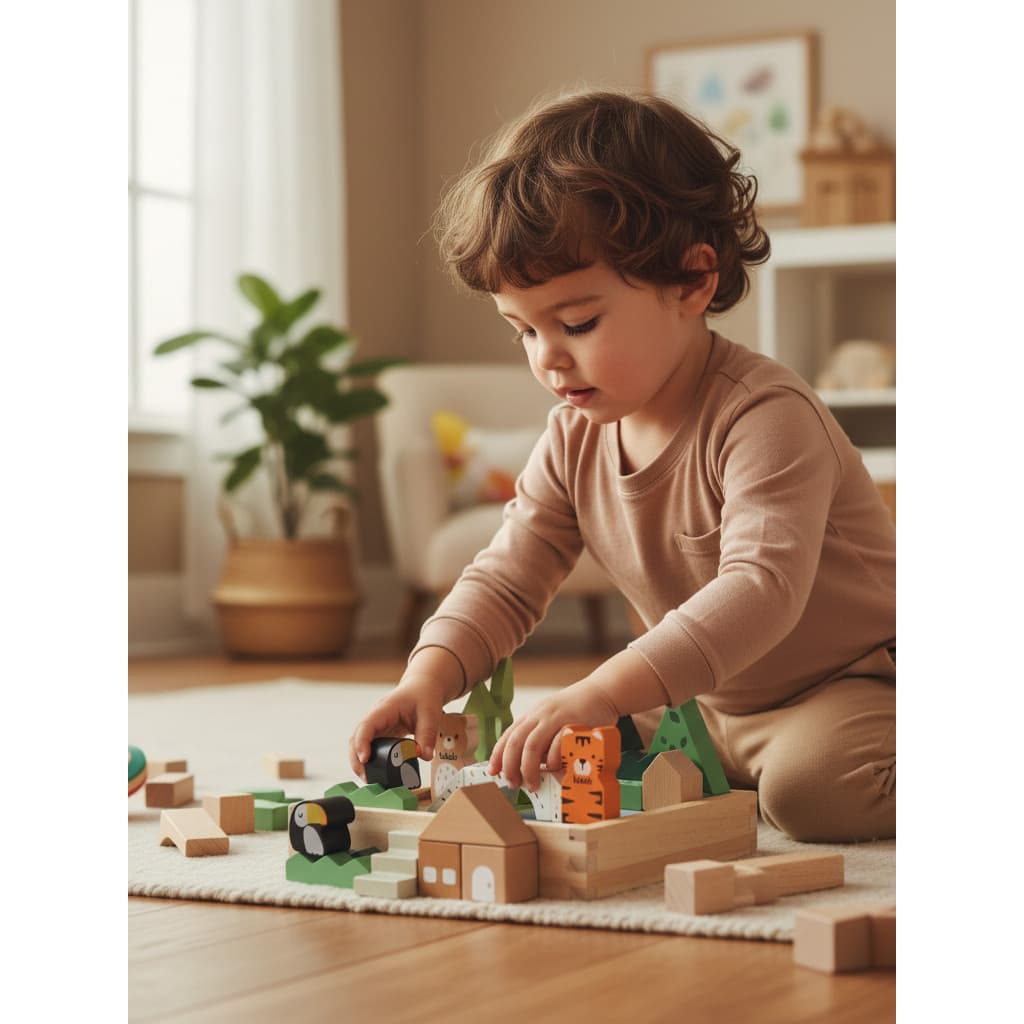 Blocos DE MADEIRA da Floresta - Brinquedo Educativo de Madeira BABEBI - brinquedo montessori