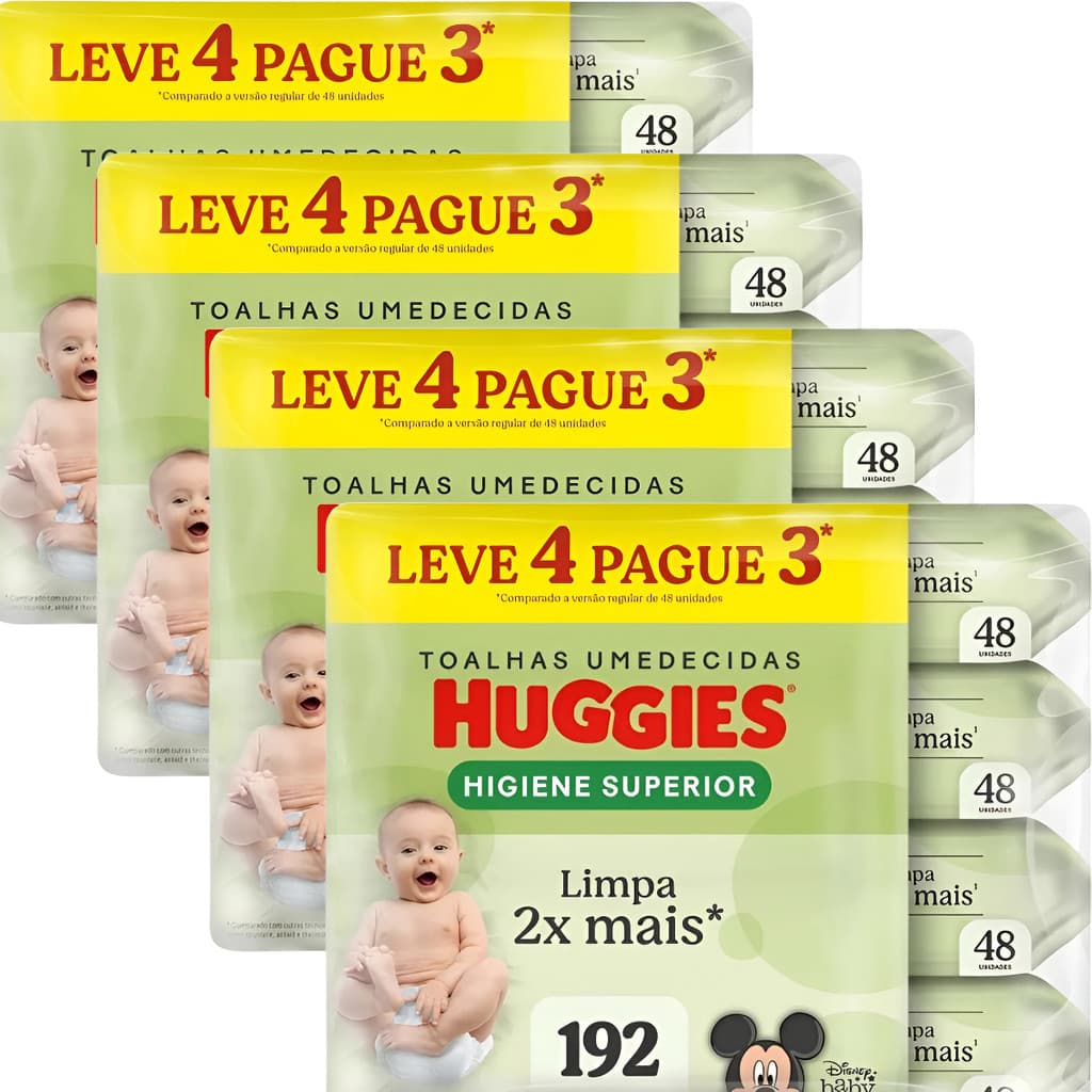 Kit C/4 Pacote Toalha Umedecida Huggies Max Clean