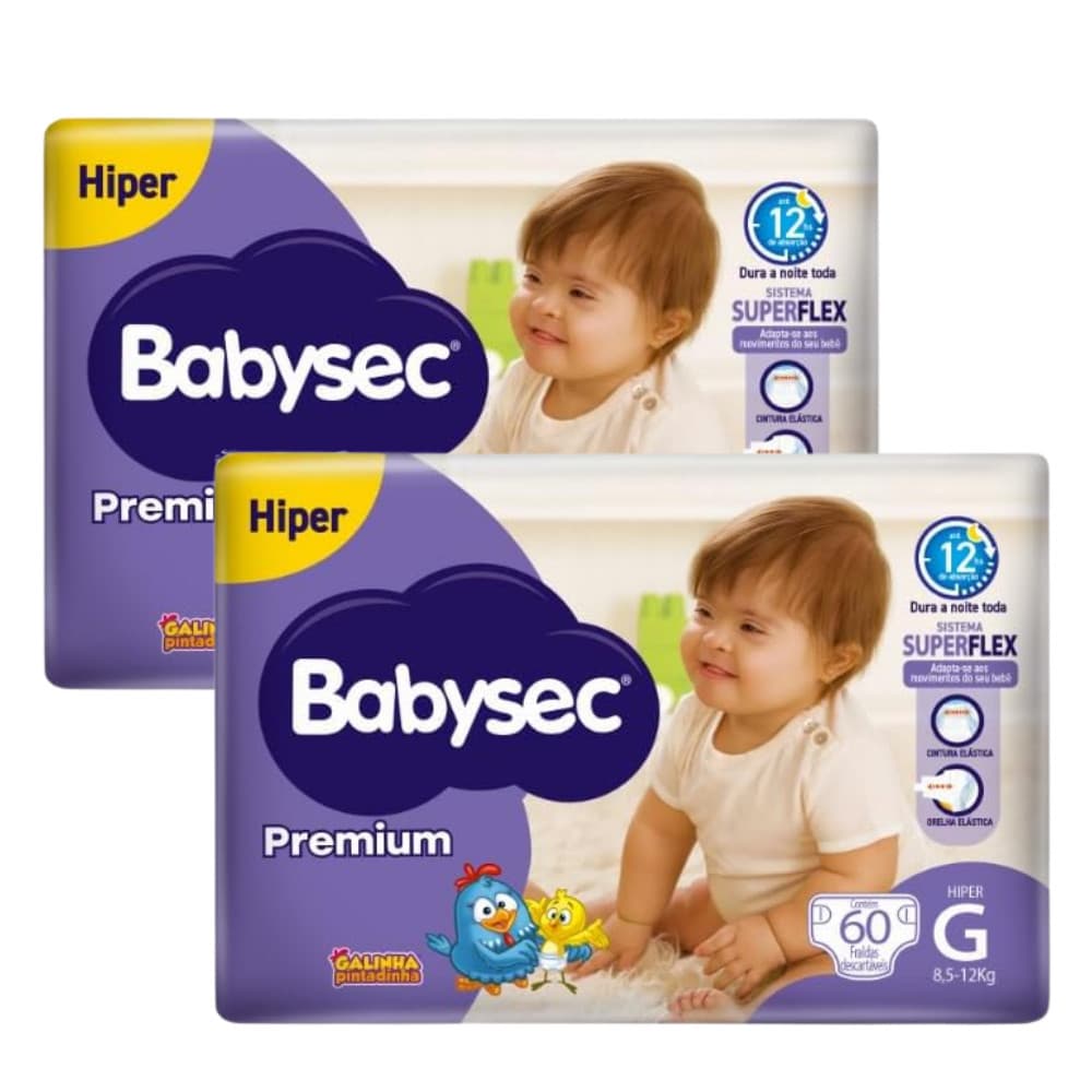 2 Pacotes c/60unidades de Fralda BabySec Premium Galinha Pintadinha Hiper G