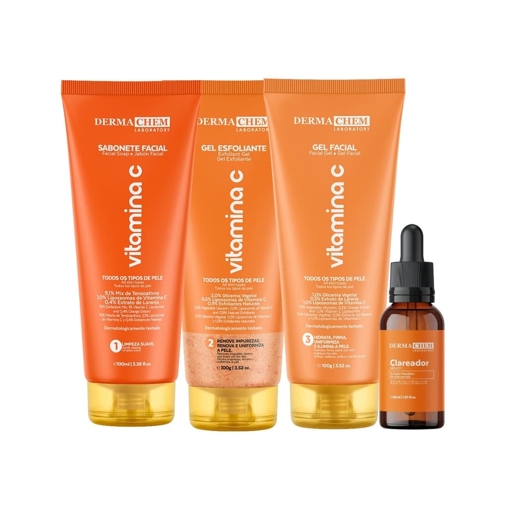 Kit Skin Care Anti Idade Clareador Facial Melasma Vitamina C peles com Manchas Dermachem 4 Itens