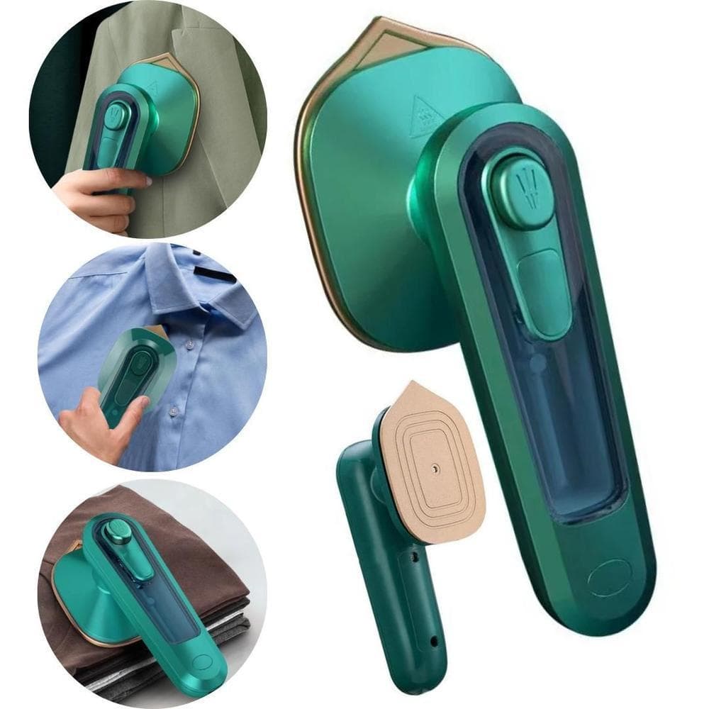 Mini Ferro de Passar Roupa A Vapor Portátil Bivolt com reservatório 60ml e painel em titânio verde