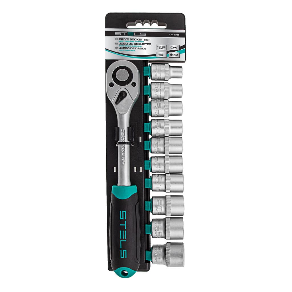 Jogo de Chave Catraca Encaixe 1/2" 10-22mm 11 Peças STELS