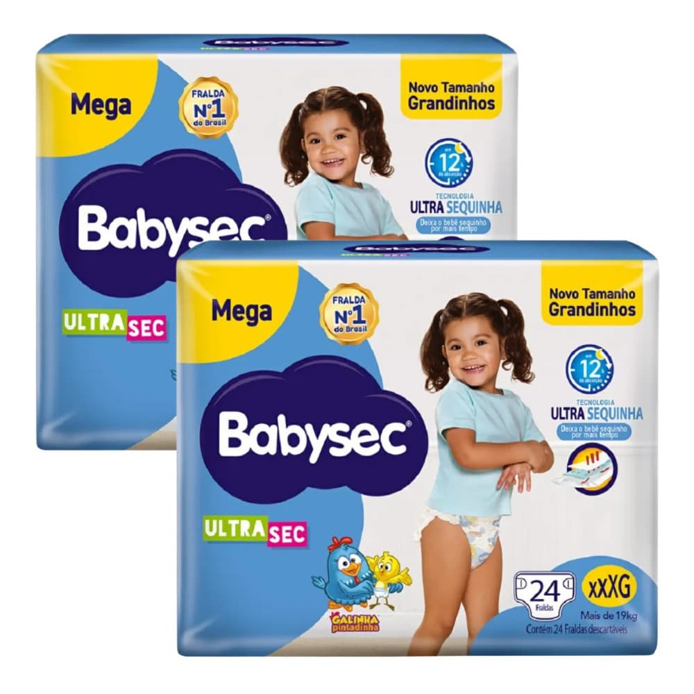 Super Kit 2x Fralda BabySec Ultrasec Mega XXXG 24un – Super Absorção + Ajuste Perfeito