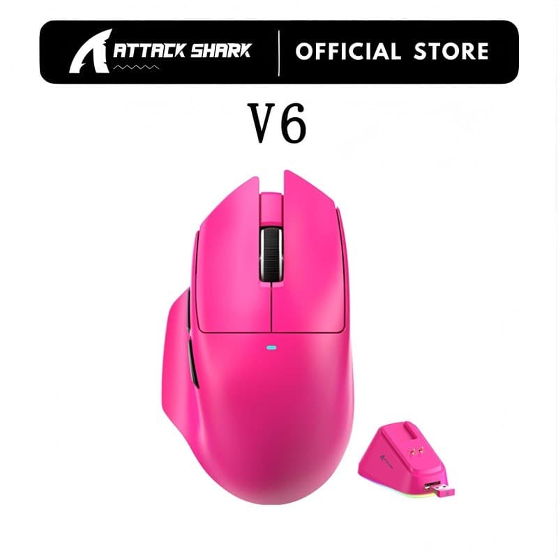 Mouse Para Jogos Sem Fio ATTACK SHARK V6 PixArt PAW3311 25000DPI RGB Dock De Carregamento Magnético BT/2.4 Ghz/Com 1K Po